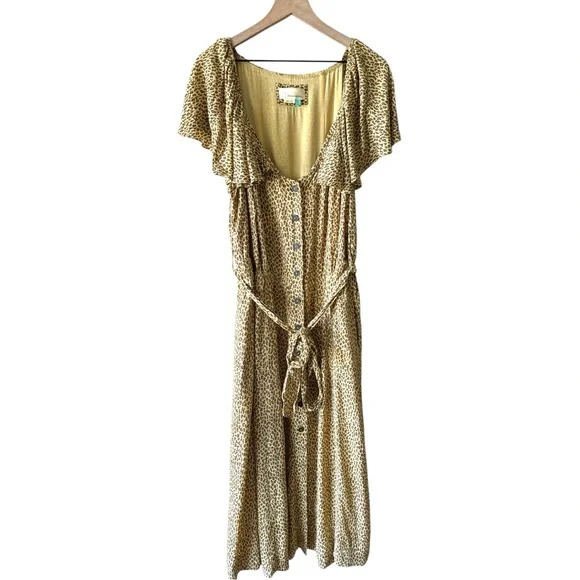 Anthropologie Bolano Leopard Print Button Front Midi Dress - Neutral - Size 18 W - Picture 2 of 16